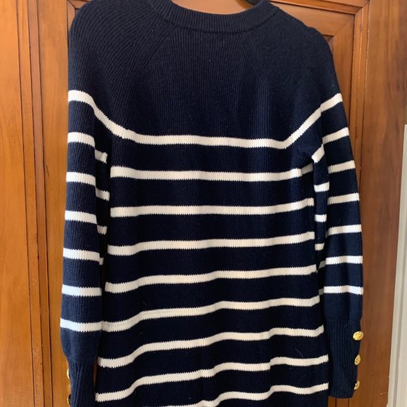 Navy striped sweater dress with gold button detail - Picture 3 of 4